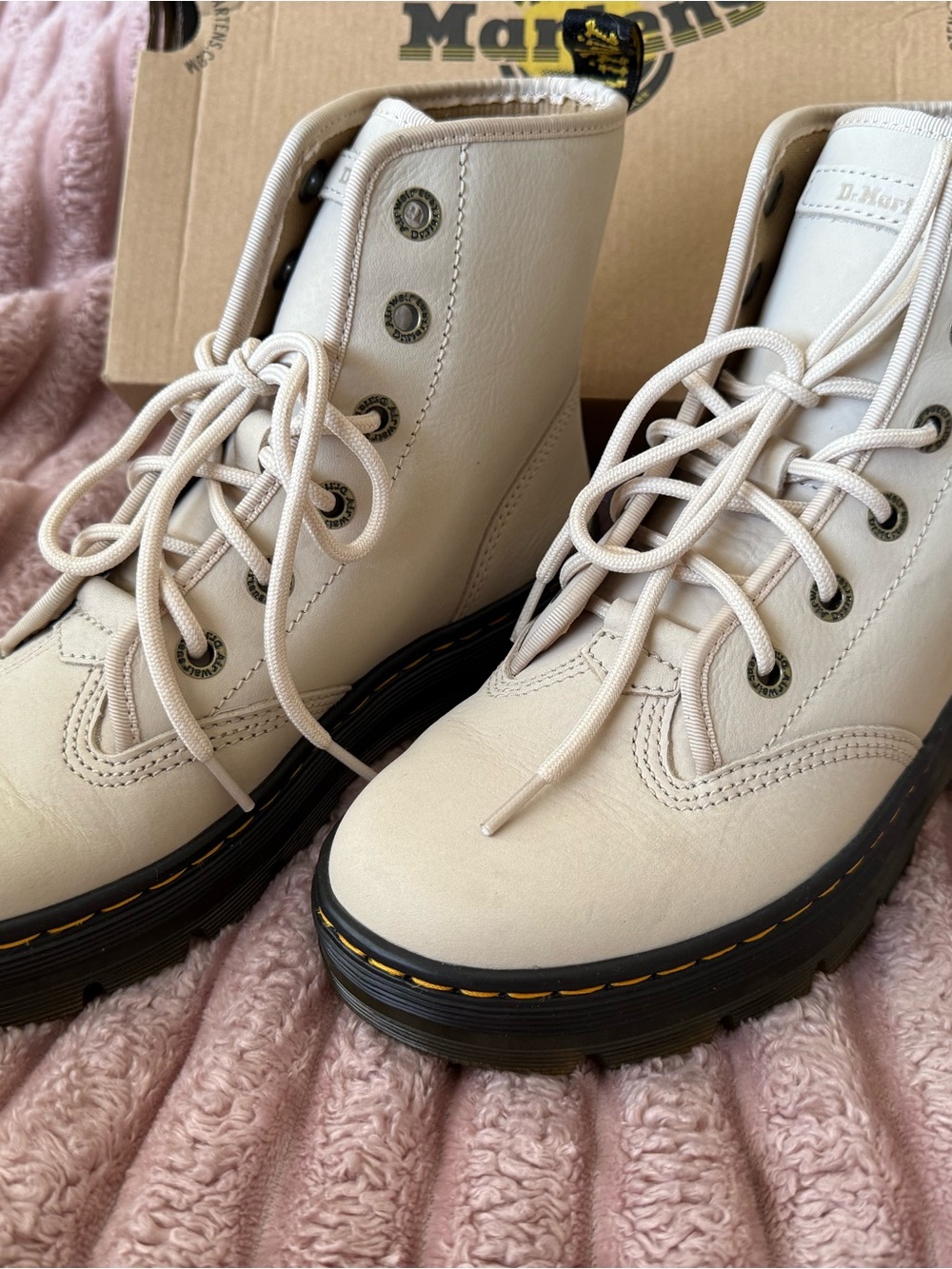 Dr. Martens Charles Boot Cream Lace-Up Platform Boots.